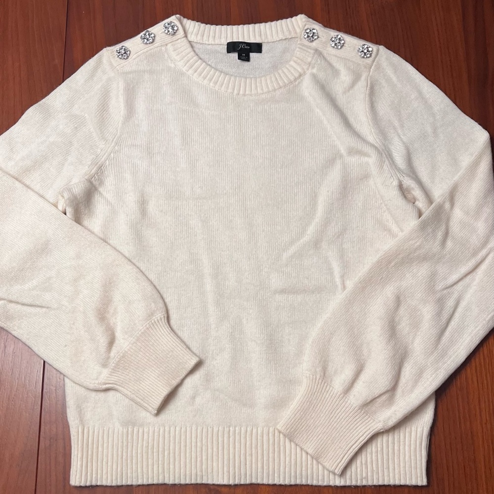 J. crew Cream white sweater with jewel buttons size medium